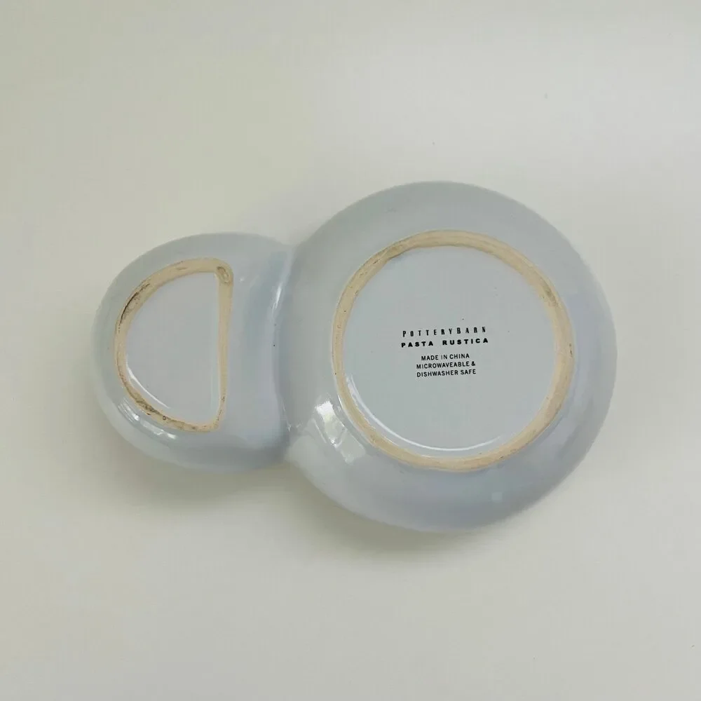 POTTERY BARN Pasta Rustica Divided Olive Dipping Serving Bowl
